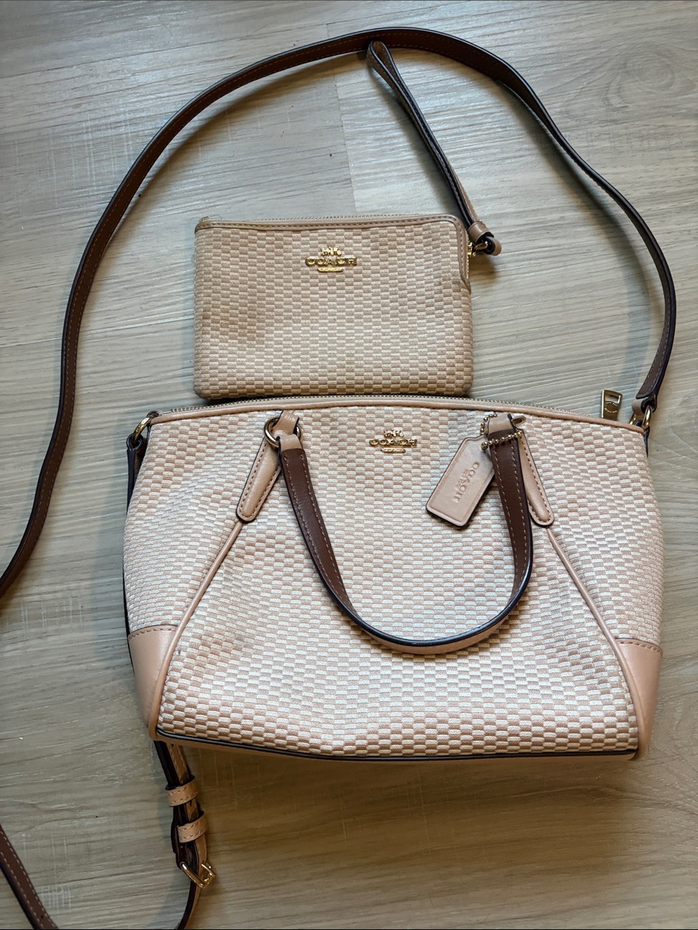 Coach Pink Woven Satchel with Wristlet
